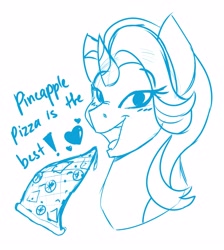 Size: 2893x3234 | Tagged: safe, artist:aidraws, character:starlight glimmer, species:pony, species:unicorn, blatant lies, dialogue, female, food, pineapple, pineapple pizza, pizza, pure unfiltered evil, solo, that pony sure does love pineapple pizza