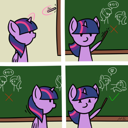 Size: 5800x5800 | Tagged: safe, artist:maneingreen, edit, character:twilight sparkle, character:twilight sparkle (alicorn), species:alicorn, species:pony, absurd resolution, broken hearts, censored vulgarity, chalkboard, check mark, classroom, comic, crying, cute, drawing, eye contact, female, frown, glare, glowing horn, grawlixes, heart, heartbreak, hoof hold, levitation, looking at each other, loss (meme), loss edit, magic, mare, mean, meme, on back, open mouth, pictogram, pointer, pointing, sad, smiling, smirk, solo, spoken heart, teaching, telekinesis, twiabetes, wat