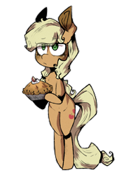 Size: 1280x1685 | Tagged: safe, artist:urbanqhoul, character:applejack, species:earth pony, species:pony, apple, apple pie, bipedal, colored pupils, cute, eye clipping through hair, female, food, jackabetes, pie, simple background, solo, transparent background