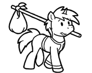 Size: 188x150 | Tagged: safe, artist:crazyperson, species:pony, species:unicorn, fallout equestria, bindle, black and white, fallout equestria: commonwealth, fanfic art, generic pony, grayscale, knapsack, monochrome, picture for breezies, simple background, transparent background, walking