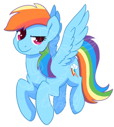 Size: 900x996 | Tagged: safe, artist:darkodraco, character:rainbow dash, species:pegasus, species:pony, female, mare, obtrusive watermark, simple background, smiling, solo, spread wings, transparent background, watermark, wings