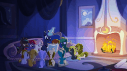 Size: 1920x1080 | Tagged: dead source, safe, artist:anima-dos, artist:duo cartoonist, artist:lionheartcartoon, character:baby moondancer, character:princess luna, oc, oc:candlelight, oc:fly-by-night, oc:gari, oc:magpie, oc:moondancer, oc:night light, oc:nightshade, oc:spirit beat, oc:springsign, oc:tingle, oc:trotamundo, oc:wind whisper, species:alicorn, species:pony, animated, beautiful, book, children of the night, cinemagraph, colt, cute, female, filly, fireplace, foal, glowing horn, loop, male, mare, night, no sound, pillow, reading, webm, youtube link