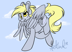 Size: 1000x733 | Tagged: safe, artist:srsishere, character:derpy hooves, species:pegasus, species:pony, cutie mark, female, flying, mare, scrunchy face, solo, underhoof