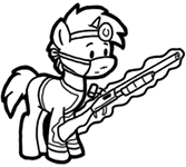 Size: 167x150 | Tagged: safe, artist:crazyperson, species:pony, species:unicorn, fallout equestria, black and white, clothing, face mask, fallout equestria: commonwealth, fanfic art, generic pony, grayscale, gun, magic, magic aura, monochrome, picture for breezies, shotgun, simple background, telekinesis, transparent background, vault suit, weapon