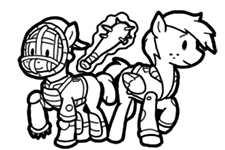 Size: 225x150 | Tagged: safe, artist:crazyperson, species:pegasus, species:pony, fallout equestria, black and white, diamond city, fallout equestria: commonwealth, fanfic art, generic pony, grayscale, magic, magic aura, monochrome, picture for breezies, simple background, spiked club, telekinesis, transparent background