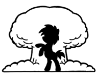 Size: 188x150 | Tagged: safe, artist:crazyperson, species:pony, fallout equestria, black and white, fallout equestria: commonwealth, fanfic art, generic pony, grayscale, monochrome, mushroom cloud, picture for breezies, rearing, silhouette, simple background, solo, transparent background