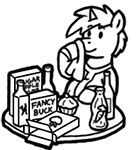 Size: 139x150 | Tagged: safe, artist:crazyperson, species:pony, species:unicorn, fallout equestria, beverage, black and white, clothing, fallout equestria: commonwealth, fanfic art, food, generic pony, grayscale, monochrome, napkin, picture for breezies, simple background, solo, transparent background, vault suit