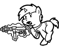 Size: 188x150 | Tagged: safe, artist:crazyperson, species:pony, species:unicorn, fallout equestria, black and white, clothing, fallout equestria: commonwealth, fanfic, fanfic art, generic pony, glowing horn, grayscale, gun, hooves, horn, levitation, magic, magic aura, male, monochrome, open mouth, picture for breezies, running, shooting, simple background, solo, stallion, submachinegun, telekinesis, transparent background, vault suit, weapon