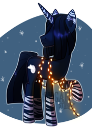 Size: 2316x3200 | Tagged: safe, artist:sugarstar, oc, oc only, oc:moonrise, species:pony, species:unicorn, garland, horn, looking away, male, raised hoof, simple background, snow, solo, stallion, vector