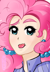 Size: 3000x4294 | Tagged: safe, artist:bigbuxart, character:pinkie pie, species:human, clothing, ear piercing, female, humanized, piercing, solo, tongue out