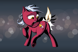 Size: 6000x4000 | Tagged: safe, alternate version, artist:madgehog, oc, oc only, species:pegasus, species:pony, butt fire, colored, female, fire, fireworks, mare, open mouth, scared, slap, smack, smack dat ass, solo, underhoof, wing slap, wings