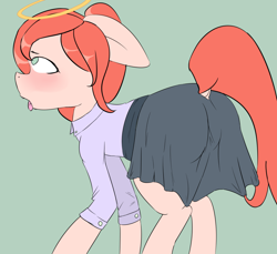 Size: 1386x1272 | Tagged: safe, artist:shadikbitardik, oc, oc only, species:pony, auction, clothing, colored sketch, commission, open mouth, redhead, shirt, skirt, solo, tongue out, ych result