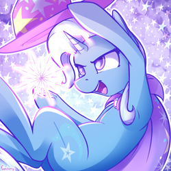 Size: 1500x1500 | Tagged: safe, artist:fanch1, character:trixie, species:pony, species:unicorn, armpits, cape, chubby, clothing, female, hat, magic, mare, solo, trixie's cape, trixie's hat