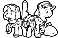 Size: 225x150 | Tagged: safe, artist:crazyperson, oc, oc only, species:earth pony, species:pony, species:unicorn, fallout equestria, black and white, clothing, fallout equestria: commonwealth, fanfic art, female, grayscale, male, mare, monochrome, picture for breezies, simple background, stallion, transparent background, washington monument
