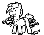 Size: 188x150 | Tagged: safe, artist:crazyperson, species:pony, species:unicorn, fallout equestria, black and white, clothing, fallout equestria: commonwealth, fanfic art, generic pony, grayscale, monochrome, picture for breezies, simple background, smiling, solo, transparent background, vault suit