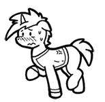 Size: 154x150 | Tagged: safe, artist:crazyperson, oc, oc only, species:pony, species:unicorn, fallout equestria, black and white, blushing, clothing, fallout equestria: commonwealth, fanfic art, generic pony, grayscale, monochrome, picture for breezies, simple background, solo, transparent background, vault suit