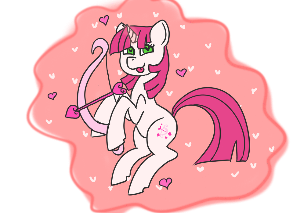 Size: 960x698 | Tagged: safe, artist:kiwiscribbles, character:lovestruck, species:pony, species:unicorn, episode:hearts and hooves day, g4, my little pony: friendship is magic, animated, arrow, bow (weapon), bow and arrow, female, gif, glowing horn, heart, levitation, magic, mare, self-levitation, telekinesis, weapon