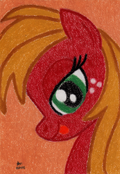 Size: 2426x3496 | Tagged: safe, artist:aracage, character:big mcintosh, species:earth pony, species:pony, bedroom eyes, bust, female, macareina, mare, portrait, rule 63, solo, traditional art