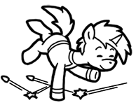 Size: 194x150 | Tagged: safe, artist:crazyperson, species:pony, species:unicorn, fallout equestria, black and white, bullet, clothing, dodge, eyes closed, fallout equestria: commonwealth, fanfic, fanfic art, generic pony, grayscale, hooves, horn, male, monochrome, picture for breezies, simple background, solo, stallion, transparent background, vault suit