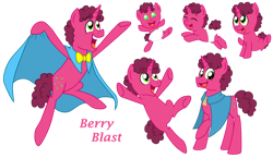 Size: 1024x594 | Tagged: safe, artist:crazynutbob, oc, oc:berry blast, parent:cheese sandwich, parent:pinkie pie, parents:cheesepie, species:pony, species:unicorn, baby, bow tie, cape, clothing, colt, diaper, excited, foal, growing up, jumping, male, offspring, stallion, teenager