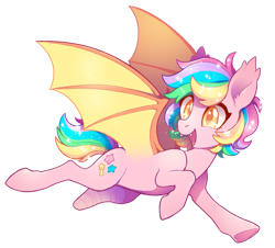 Size: 941x849 | Tagged: safe, artist:tsurime, oc, oc only, oc:paper stars, species:bat pony, species:pony, amputee, bandage, bat pony oc, cute, cute little fangs, ear fluff, fangs, flying, missing limb, open mouth, simple background, solo, transparent background