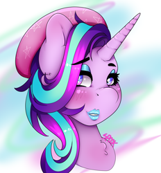 Size: 1642x1770 | Tagged: safe, artist:aaa-its-spook, character:starlight glimmer, species:pony, species:unicorn, blushing, eyeshadow, female, lipstick, makeup, solo