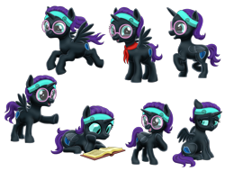 Size: 5000x4000 | Tagged: safe, artist:vasillium, oc, oc only, oc:nyx, species:alicorn, species:pony, absurd resolution, adorkable, alicorn oc, blushing, book, cheek squish, clothing, cute, cutie mark, female, filly, flying, frown, glasses, happy, headband, lidded eyes, looking at you, looking back, mare, missing accessory, neckerchief, nyxabetes, open mouth, pointing, prone, raised hoof, raised leg, reading, sad, simple background, sitting, slit eyes, smiling, solo, spread wings, squishy cheeks, transparent background, underhoof, wall of tags, wings