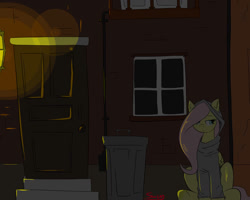 Size: 1280x1024 | Tagged: safe, artist:swomswom, character:fluttershy, species:pegasus, species:pony, clothing, female, glow, hoodie, mare, night, sitting, solo