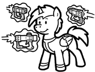 Size: 197x150 | Tagged: safe, artist:crazyperson, species:alicorn, species:pony, fallout equestria, black and white, clothing, energy weapon, fallout equestria: commonwealth, fanfic art, generic pony, grayscale, gun, hooves, horn, laser, laser pistol, levitation, magic, magic aura, magical energy weapon, male, monochrome, picture for breezies, simple background, smiling, stallion, telekinesis, transparent background, vault suit, weapon, wings