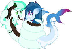 Size: 10180x6948 | Tagged: safe, artist:livehotsun, oc, oc only, oc:shannis blue, oc:wave mint choco, species:lamia, species:pony, absurd resolution, coils, constriction, female, forked tongue, original species, shark pony, simple background, transparent background, vector
