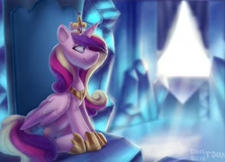 Size: 1613x1169 | Tagged: safe, artist:enderselyatdark, rcf community, character:princess cadance, species:alicorn, species:pony, crown, crystal, crystal empire, horn, jewelry, princess of love, regalia, throne, throne room