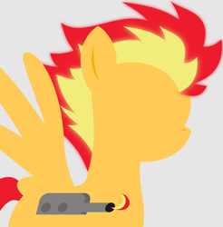 Size: 4000x4057 | Tagged: safe, artist:keronianniroro, species:pegasus, species:pony, absurd resolution, blue background, derpibooru background pony icon, flamethrower, simple background, solo, vector, weapon
