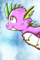 Size: 1440x2160 | Tagged: safe, artist:chiptunebrony, character:spike, species:dragon, flying without wings, freedom planet, invincible, male, solo, sparkles