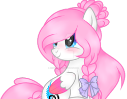 Size: 1024x803 | Tagged: safe, artist:angelamusic13, oc, oc:angela music, species:pegasus, species:pony, bow, deviantart watermark, hair bow, obtrusive watermark, simple background, solo, transparent background, two toned wings, watermark