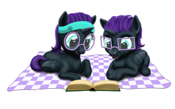 Size: 1920x1197 | Tagged: safe, artist:vasillium, oc, oc only, oc:nox (rule 63), oc:nyx, species:alicorn, species:pony, adorkable, alicorn oc, blank flank, blanket, book, brother, brother and sister, colt, cute, diabetes, disguise, dork, ears up, egghead, family, female, filly, glasses, happy, headband, lying down, male, mare, nostrils, nyxabetes, open book, open mouth, ponidox, prince, princess, r63 paradox, reading, reading glasses, royalty, rule 63, rule63betes, self paradox, self ponidox, selfcest, shipping, shipping fuel, siblings, simple background, sister, stallion, straight, transparent background, wall of tags