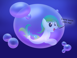 Size: 3000x2250 | Tagged: safe, artist:bladedragoon7575, oc, oc only, oc:delphina depths, species:seapony (g4), bubble, in bubble, looking at you, seaponified, simple background, species swap, underwater