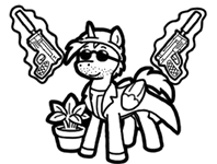 Size: 198x150 | Tagged: safe, artist:crazyperson, species:pony, fallout equestria, black and white, clothing, coat, fallout equestria: commonwealth, fanfic art, grayscale, gun, magic, magic aura, monochrome, picture for breezies, silencer, simple background, sunglasses, telekinesis, transparent background, weapon