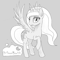 Size: 1000x1000 | Tagged: safe, artist:sirpayne, character:princess luna, female, monochrome, raised hoof, simple background, sketch, solo