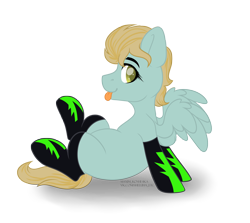 Size: 4584x4091 | Tagged: safe, artist:hellishprogrammer, oc, oc only, oc:jasper (ice1517), parent:lightning dust, parent:limestone pie, parents:limedust, species:pegasus, species:pony, icey-verse, blank flank, clothing, cute, magical lesbian spawn, male, next generation, offspring, simple background, socks, solo, stallion, tongue out, trans male, transgender, transparent background, ych result