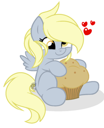 Size: 828x1012 | Tagged: safe, artist:angelamusic13, character:derpy hooves, species:pony, cute, derpabetes, female, filly, filly derpy, food, heart, muffin, simple background, solo, white background, younger