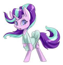 Size: 3000x3084 | Tagged: safe, artist:kovoranu, character:starlight glimmer, species:pony, species:unicorn, bipedal, clothing, dress, female, mare, marilyn monroe, open mouth, solo, windswept mane