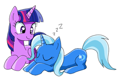 Size: 560x368 | Tagged: safe, artist:lotte, edit, character:trixie, character:twilight sparkle, character:twilight sparkle (alicorn), species:alicorn, species:pony, ship:twixie, cropped, female, lesbian, shipping, sleeping