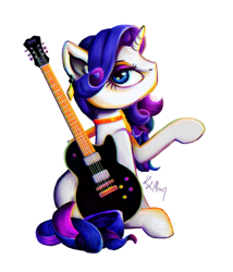 Size: 1024x1198 | Tagged: safe, artist:lailyren, artist:moonlight-ki, character:rarity, species:pony, species:unicorn, collar, ear piercing, earring, electric guitar, female, guitar, jewelry, mare, piercing, simple background, solo, sticker, transparent background