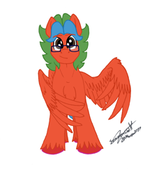 Size: 2704x3094 | Tagged: safe, artist:summerium, oc, oc only, oc:summer lights, species:pegasus, species:pony, bicolor mane, chest fluff, glasses, male, mixed media, signature, smiling, unshorn fetlocks, wings
