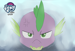 Size: 3750x2550 | Tagged: safe, artist:chiptunebrony, character:spike, species:dragon, angry, anime, bust, cross-popping veins, fake, fake screencap, fire, fire breath, hot springs, ignition, implied fire, logo, mamoru hosoda, sparks, style emulation, vein bulge, water