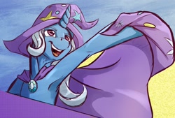 Size: 2218x1496 | Tagged: safe, artist:thatonegib, character:trixie, species:pony, species:unicorn, armpits, cape, clothing, female, smiling, solo, trixie's cape