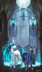 Size: 2400x4109 | Tagged: safe, artist:hinoraito, oc, oc:angel song, oc:knight light, species:earth pony, species:pony, species:unicorn, fanfic:a knight's tale, armor, duo, fanfic art