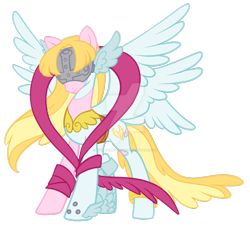Size: 1024x931 | Tagged: safe, artist:sakuyamon, species:pegasus, species:pony, angel, angewomon, clothing, covered eyes, digimon, female, hidden eyes, mare, mask, multiple wings, obtrusive watermark, ponified, ribbon, simple background, six wings, solo, transparent background, watermark, wings