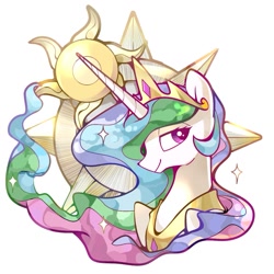 Size: 1181x1181 | Tagged: safe, artist:tingsan, character:princess celestia, species:alicorn, species:pony, bust, colored, crown, cute, cutelestia, female, jewelry, lidded eyes, mare, portrait, profile, regalia, simple background, solo, sun, white background