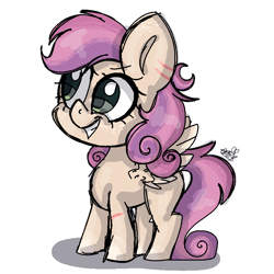 Size: 768x768 | Tagged: safe, artist:awoomarblesoda, oc, oc:taffy strings, parent:scootaloo, parent:sweetie belle, parents:scootabelle, species:pegasus, species:pony, female, filly, magical lesbian spawn, offspring, simple background, solo, spread wings, transparent background, wings